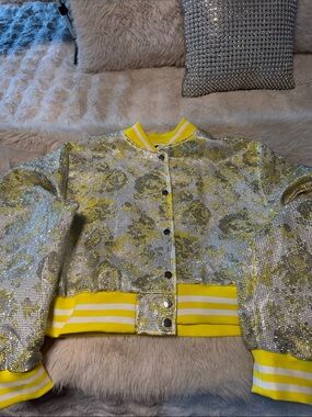 AKIRA Silver & Yellow Sequin Bomber Jacket
